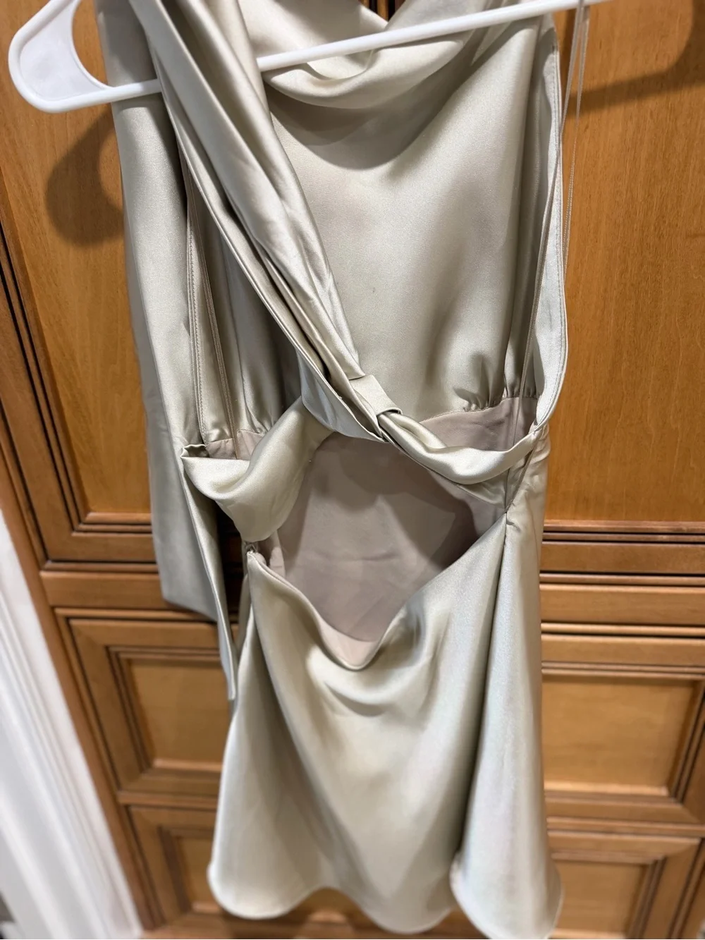 Zara Satin Cowl Neck Mini Dress in Cream